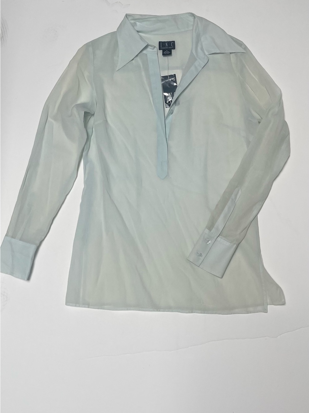 INC International Concepts Pale Mint Sheer Button-Front Collared Brach Coverup